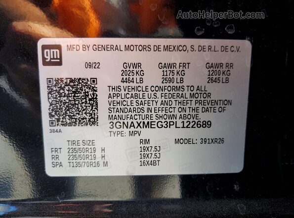 3GNAXMEG3PL122689 2023 CHEVROLET EQUINOX Black Widok wnętrza 360 stopni