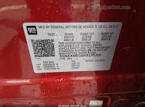 3GNAXMEG6RS103255 2024 CHEVROLET EQUINOX Red 