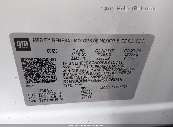 3GNAXMEG6RS126048 2024 CHEVROLET EQUINOX Белый 