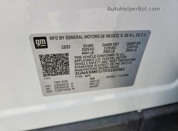 3GNAXMEG7RS193581 2024 CHEVROLET EQUINOX White Widok wnętrza 360 stopni