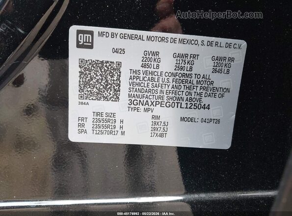 3GNAXPEG0TL125044 2026 CHEVROLET EQUINOX Black Вид підкапотного простору