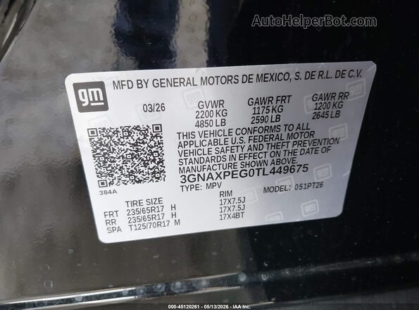 3GNAXPEG0TL449675 2026 CHEVROLET EQUINOX Black Вид підкапотного простору