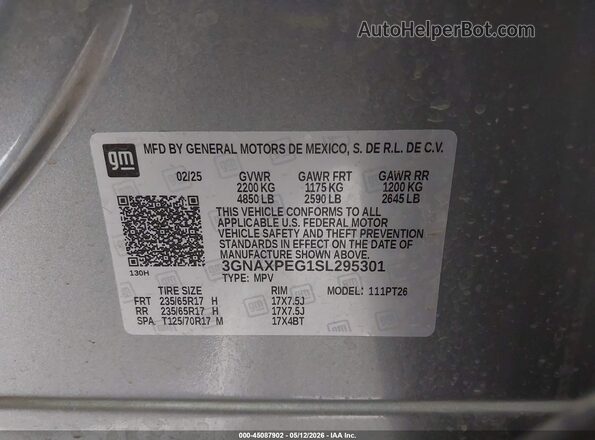 3GNAXPEG1SL295301 2025 CHEVROLET EQUINOX Gray Engine compartment view
