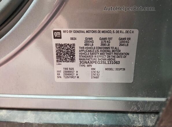 3GNAXPEG3SL131063 2025 CHEVROLET EQUINOX Silver VIN կոդի պիտակի տեսք