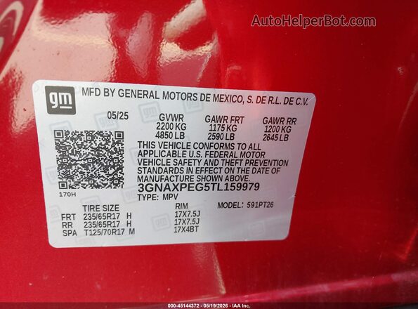 3GNAXPEG5TL159979 2026 CHEVROLET EQUINOX Maroon Widok komory silnika