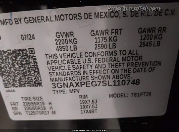 3GNAXPEG7SL110748 2025 CHEVROLET EQUINOX Black Engine compartment view