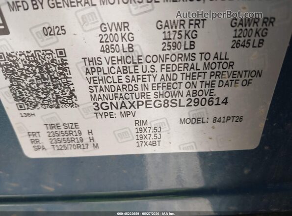 3GNAXPEG8SL290614 2025 CHEVROLET EQUINOX Blue 