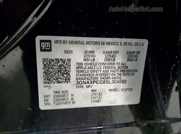 3GNAXPEG8SL304592 2025 CHEVROLET EQUINOX Black VIN კოდის სტიკერის ხედი