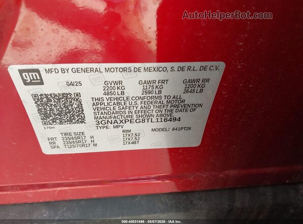 3GNAXPEG8TL116494 2026 CHEVROLET EQUINOX Красный 