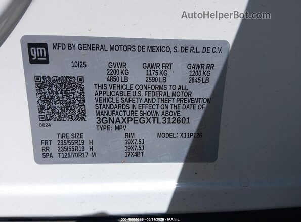 3GNAXPEGXTL312601 2026 CHEVROLET EQUINOX White 
