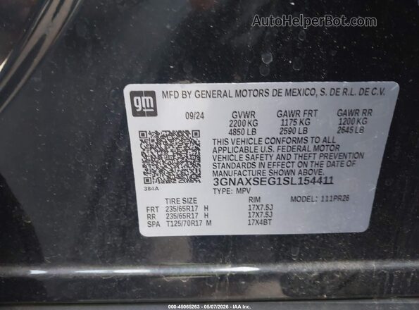 3GNAXSEG1SL154411 2025 CHEVROLET EQUINOX Black Engine compartment view