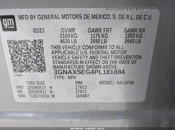 3GNAXSEG4PL181884 2023 CHEVROLET EQUINOX Серый 