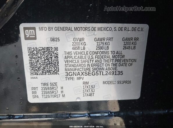 3GNAXSEG5TL249135 2026 CHEVROLET EQUINOX Black ძრავის განყოფილების ხედი