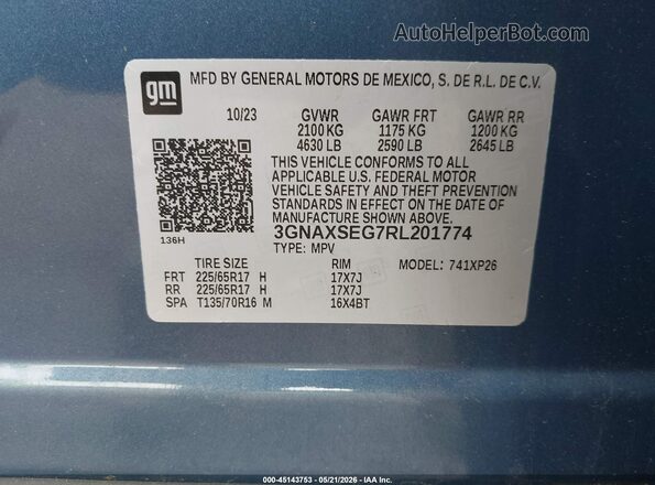 3GNAXSEG7RL201774 2024 CHEVROLET EQUINOX Blue ძრავის განყოფილების ხედი