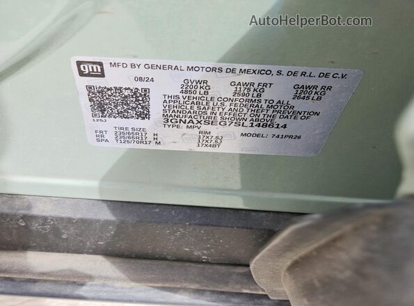 3GNAXSEG7SL148614 2025 CHEVROLET EQUINOX Зеленый Вид наклейки с VIN-кодом