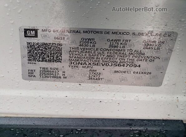 3GNAXSEV0JS647094 2018 CHEVROLET EQUINOX Белый 