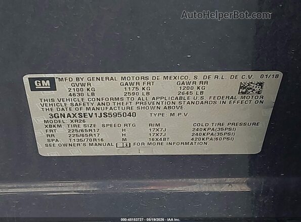 3GNAXSEV1JS595040 2018 CHEVROLET EQUINOX Blue 