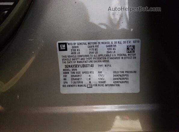 3GNAXSEV1JS607140 2018 CHEVROLET EQUINOX Gray Вид наклейки з VIN-кодом