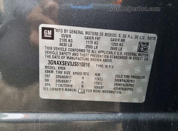 3GNAXSEV3JS610816 2018 CHEVROLET EQUINOX Gray 