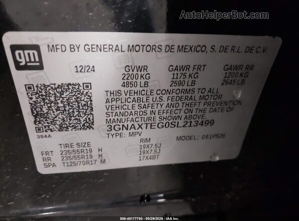 3GNAXTEG0SL213499 2025 CHEVROLET EQUINOX Black Вид підкапотного простору