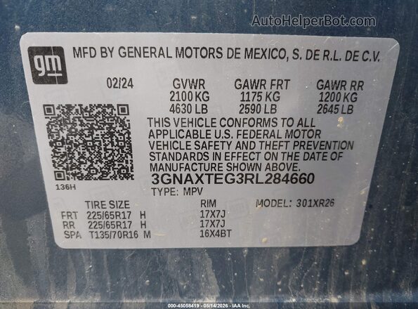 3GNAXTEG3RL284660 2024 CHEVROLET EQUINOX Blue Engine compartment view