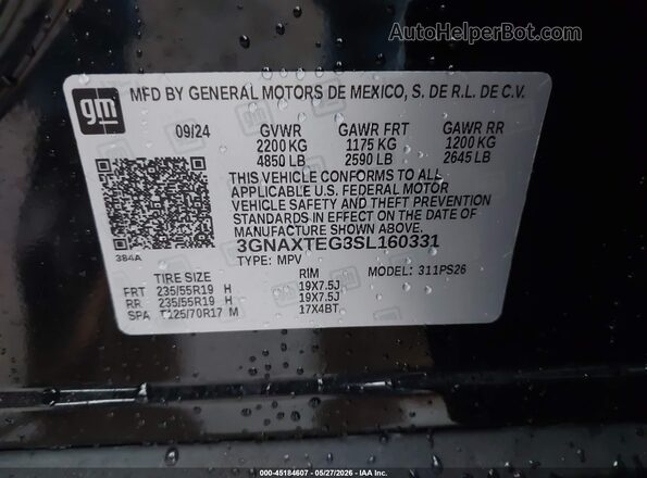 3GNAXTEG3SL160331 2025 CHEVROLET EQUINOX Black ძრავის განყოფილების ხედი