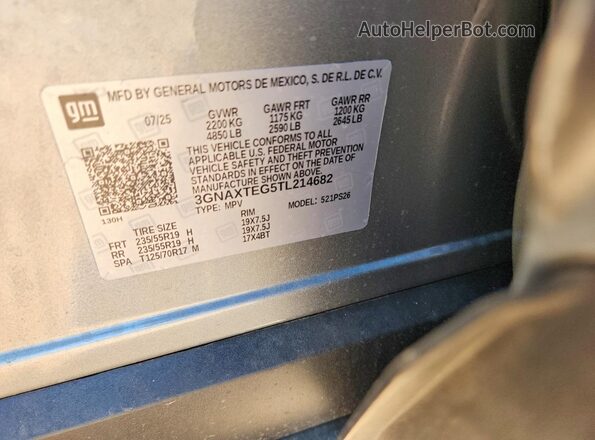 3GNAXTEG5TL214682 2026 CHEVROLET EQUINOX Silver Вид наклейки з VIN-кодом