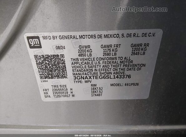 3GNAXTEG6SL143376 2025 CHEVROLET EQUINOX Gray 