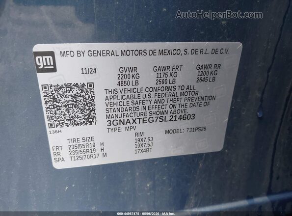 3GNAXTEG7SL214603 2025 CHEVROLET EQUINOX Blue Շարժիչի բաժամունքի տեսք