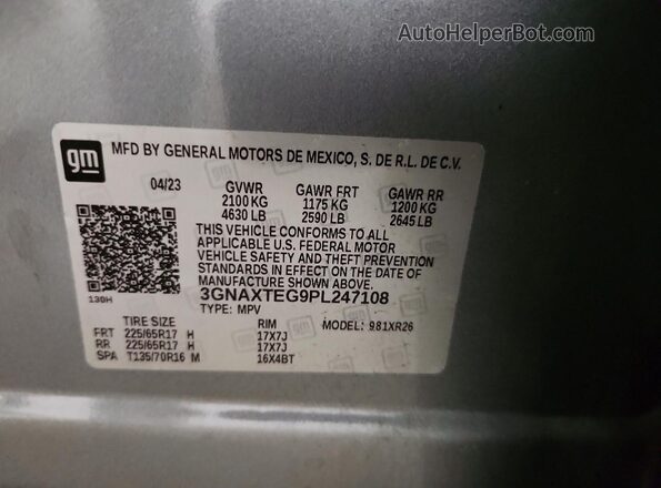 3GNAXTEG9PL247108 2023 CHEVROLET EQUINOX Gray Widok wnętrza 360 stopni