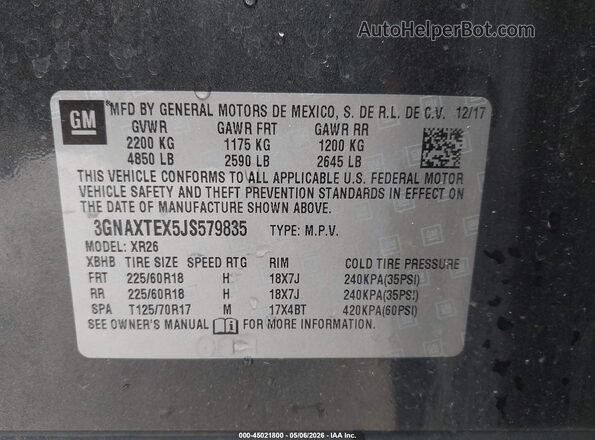 3GNAXTEX5JS579835 2018 CHEVROLET EQUINOX Серый 