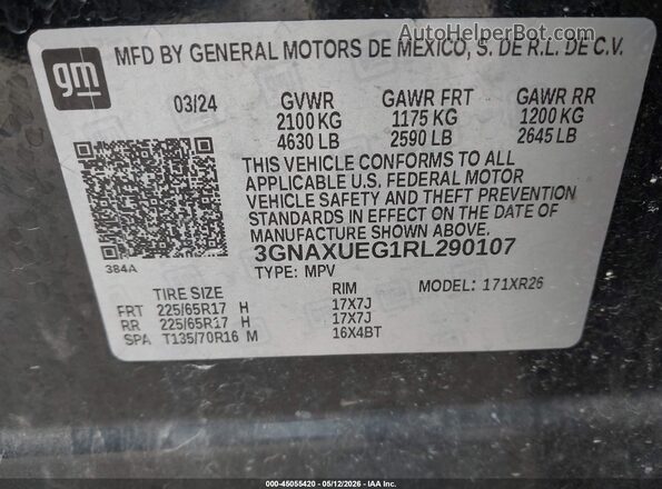 3GNAXUEG1RL290107 2024 CHEVROLET EQUINOX Черный Вид подкапотного пространства