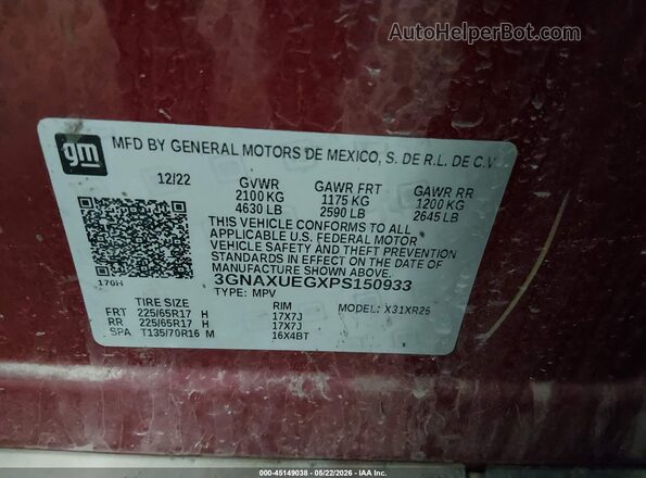 3GNAXUEGXPS150933 2023 CHEVROLET EQUINOX Red Vista del compartimento del motor