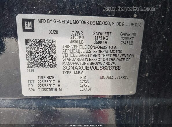3GNAXUEV0LS628768 2020 CHEVROLET EQUINOX Blue Engine compartment view