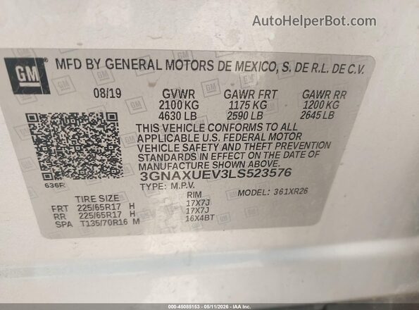 3GNAXUEV3LS523576 2020 CHEVROLET EQUINOX Silver Вид підкапотного простору