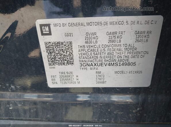 3GNAXUEV4MS149805 2021 CHEVROLET EQUINOX Dark Blue 