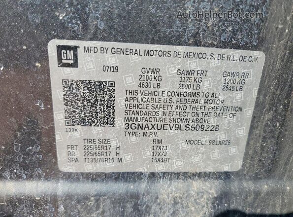3GNAXUEV9LS509228 2020 CHEVROLET EQUINOX Charcoal 