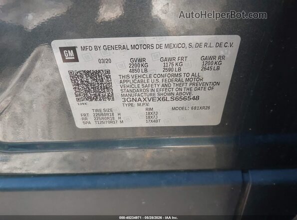 3GNAXVEX6LS656548 2020 CHEVROLET EQUINOX Gray 