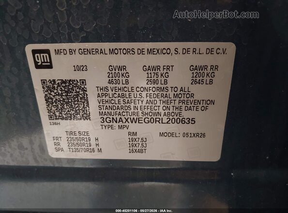 3GNAXWEG0RL200635 2024 CHEVROLET EQUINOX Blue Vista del compartimento del motor