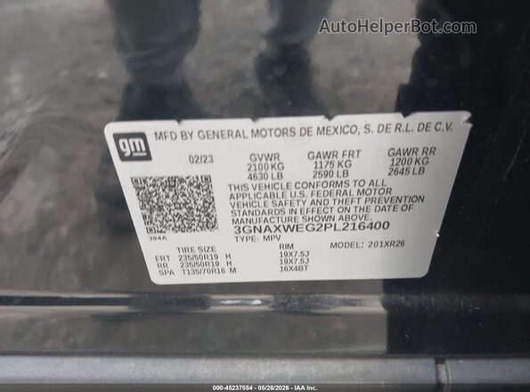 3GNAXWEG2PL216400 2023 CHEVROLET EQUINOX Black Շարժիչի բաժամունքի տեսք