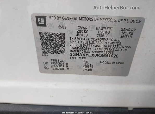 3GNAXYEX0KS641026 2019 CHEVROLET EQUINOX White Vista del compartimento del motor