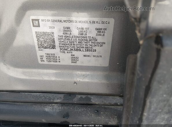 3GNCJKSB5LL185519 2020 CHEVROLET TRAX Gray Vista del compartimento del motor