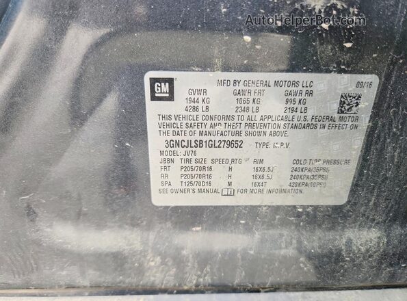 3GNCJLSB1GL279652 2016 CHEVROLET TRAX Gray VIN sticker view