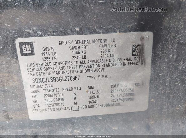 3GNCJLSB3GL270967 2016 CHEVROLET TRAX Gray Engine compartment view