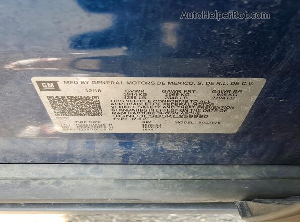 3GNCJLSB5KL259980 2019 CHEVROLET TRAX Blue 