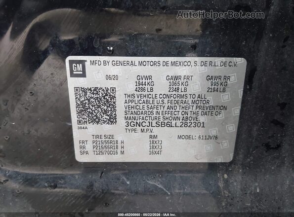 3GNCJLSB6LL282301 2020 CHEVROLET TRAX Black Widok komory silnika