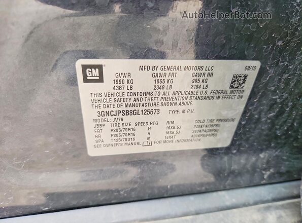 3GNCJPSB8GL125673 2016 CHEVROLET TRAX Charcoal 