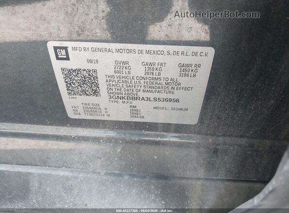 3GNKBBRA3LS536956 2020 CHEVROLET BLAZER Gray Widok komory silnika