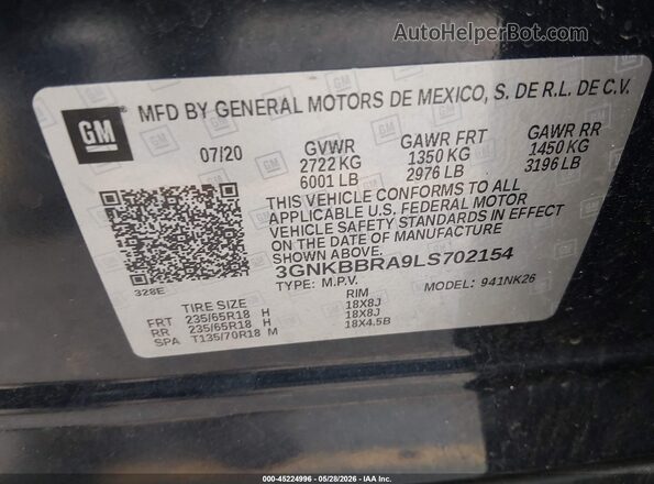 3GNKBBRA9LS702154 2020 CHEVROLET BLAZER Navy Engine compartment view