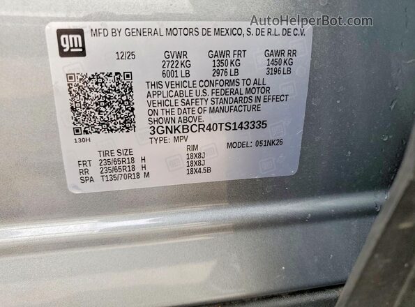 3GNKBCR40TS143335 2026 CHEVROLET BLAZER Gray Панорамний вид салону 360°